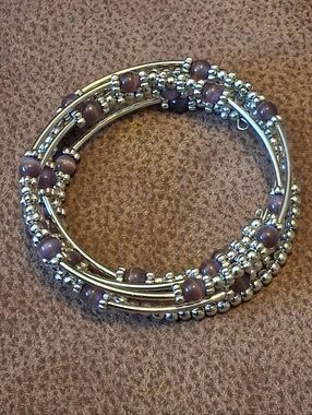 Paparazzi Beaded Silver-Tone and Purple Wrap Bracelet